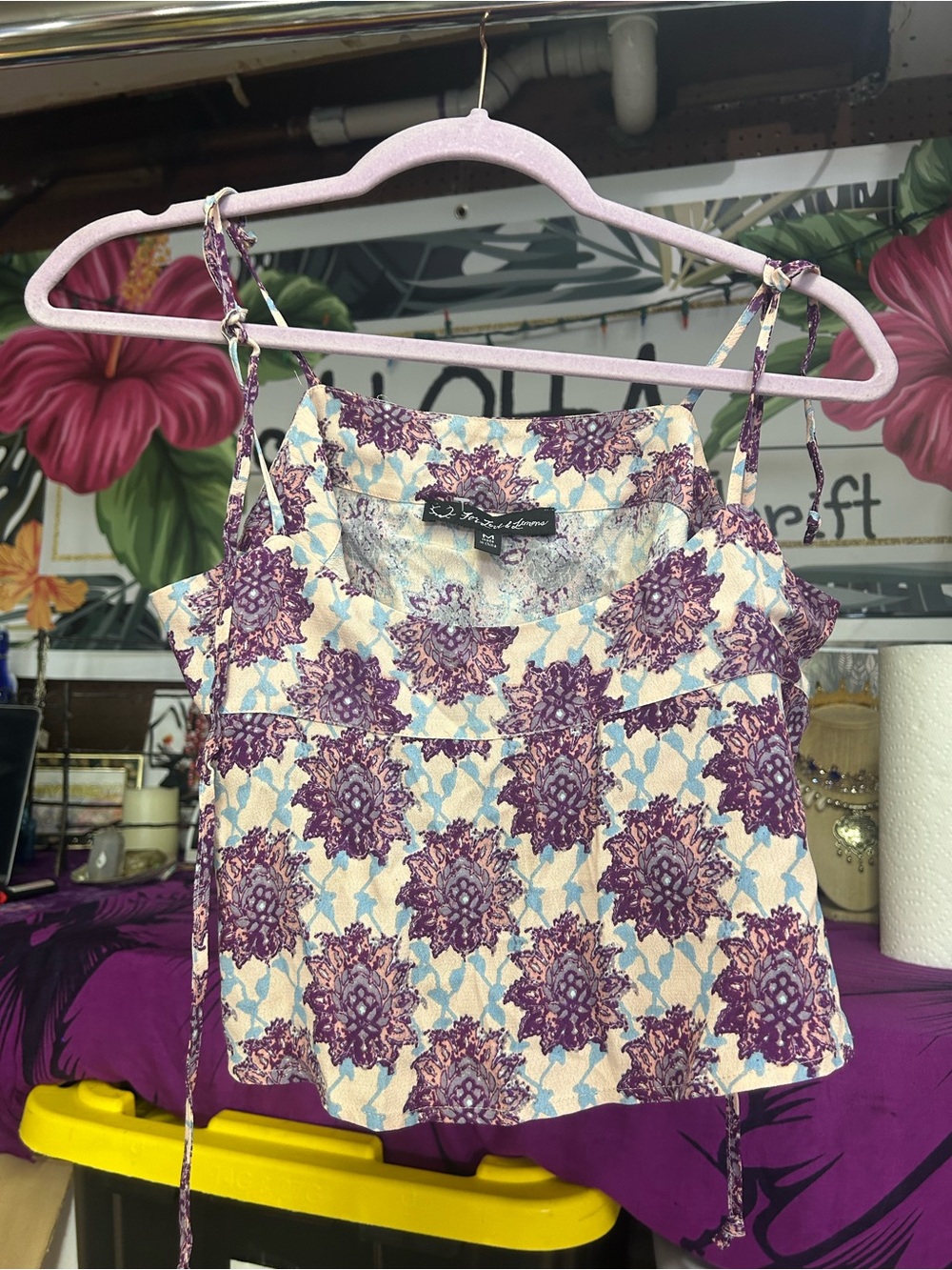 For Love & Lemons Purple Floral Tie-Shoulder Camisole
